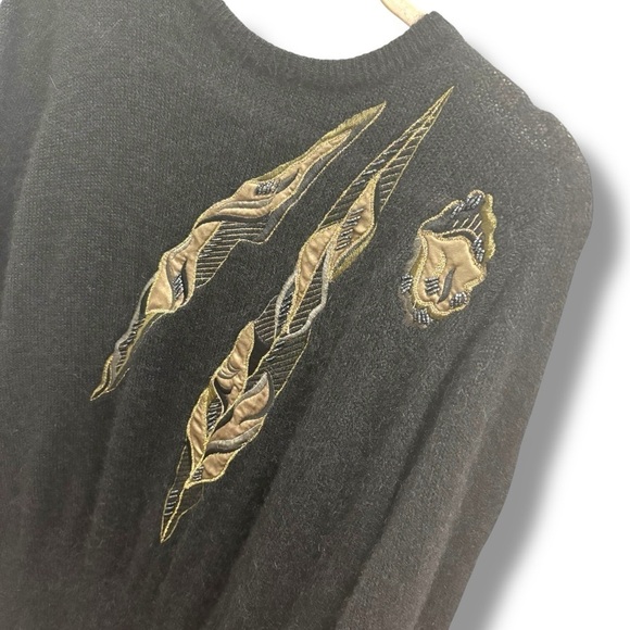 Escada Vintage 80s Black Mohair Beaded Leaves Sweater - Size 36 - Picture 5 of 8